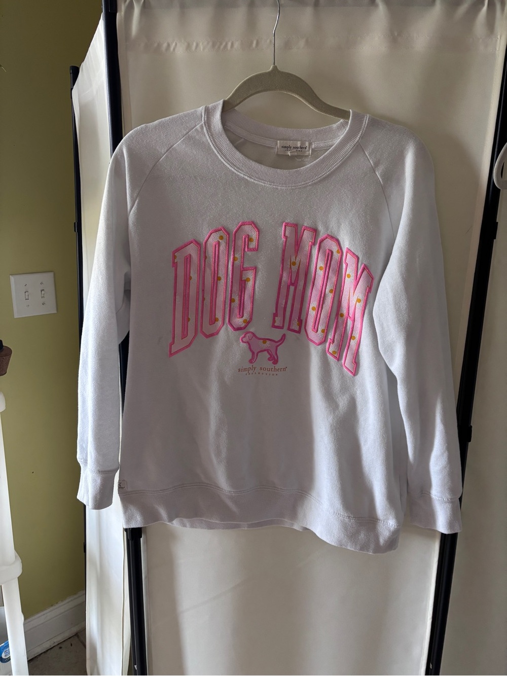 Simply Southern White Sweatshirt with Pink Lettering and Yellow Accents